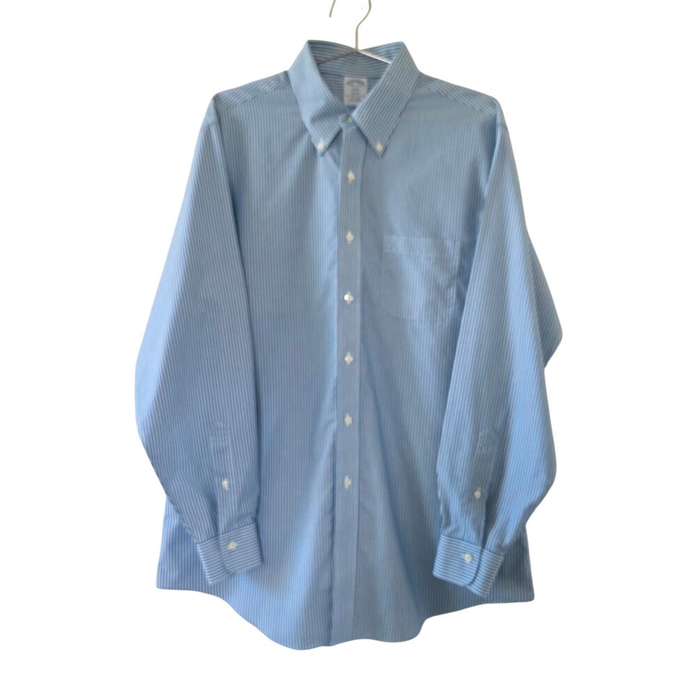 Brooks Brothers 1818 Regent Mens L Blue White Stripe Non-Iron Dress Shirt
